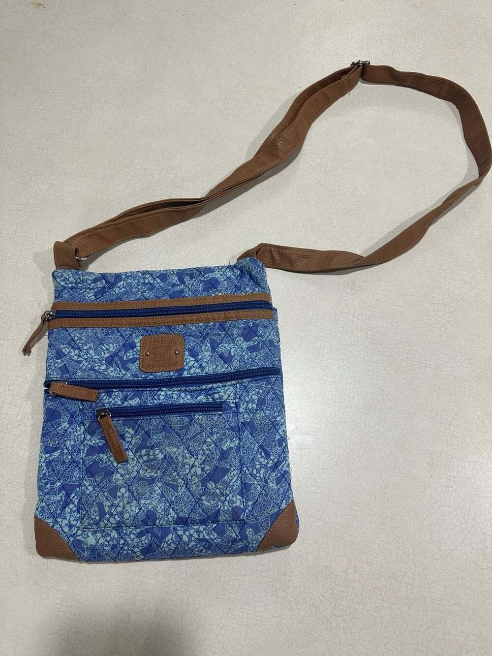 Stone Mountain Quilted Cotton Blue Floral Print Multi-Pocket Crossbody Bag